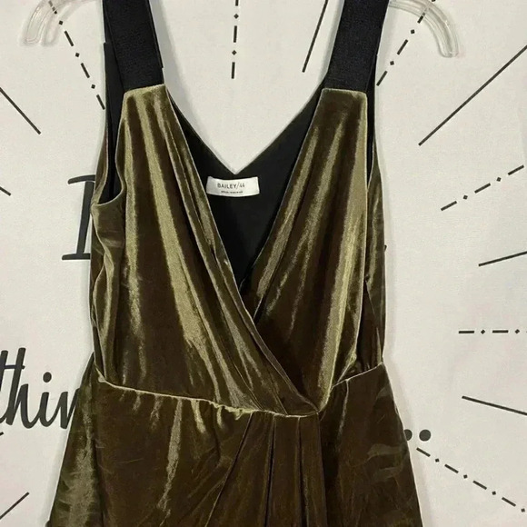 Bailey44 Army Green Velvet Asymmetrical Drape Pleated Peplum Mabel Top - Picture 3 of 6